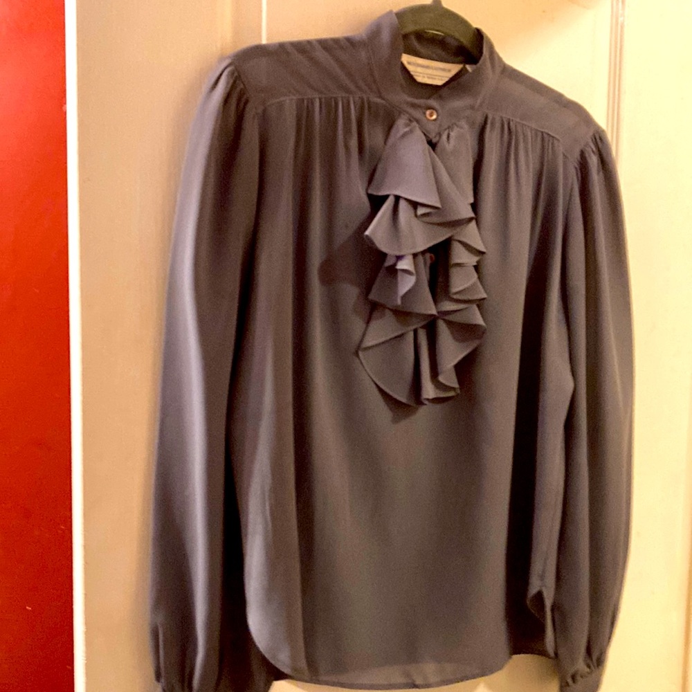 Woodward & Lothrop ruffles blouse small collar long sleeves pullover hd 3 button
